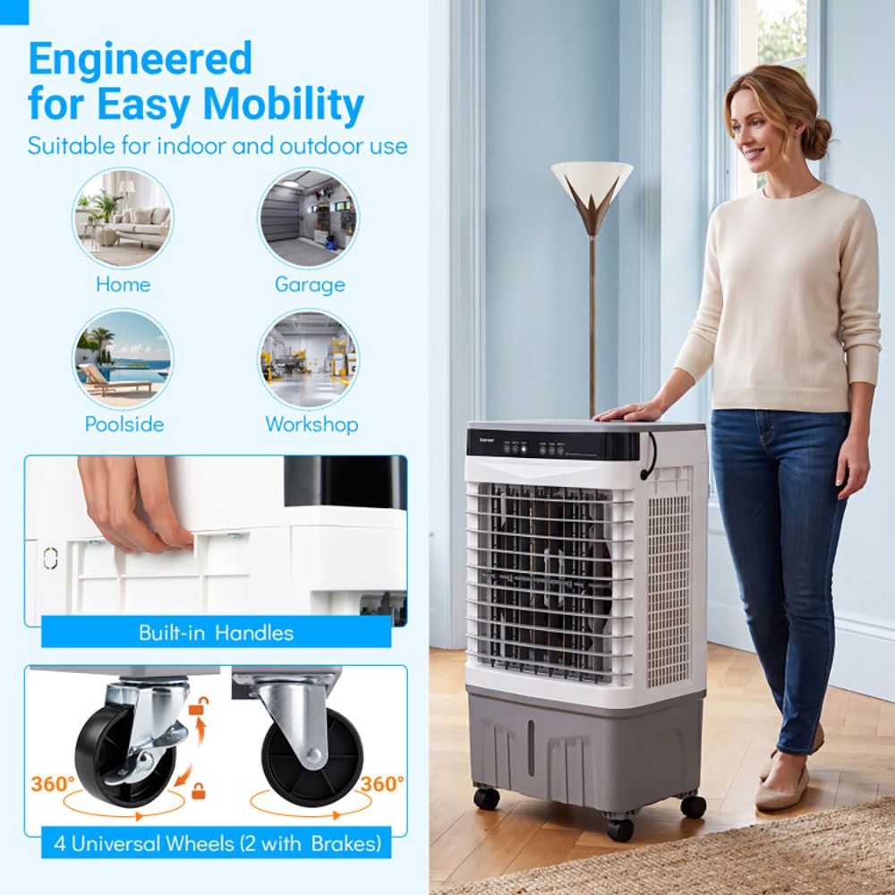 Mobile Evaporative Air Cooler with Remote and Three Operating Functions