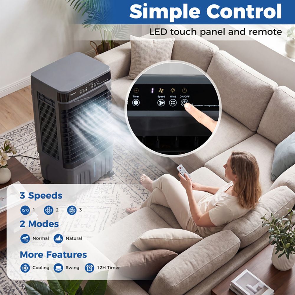 Mobile Evaporative Air Cooler with Remote and Three Operating Functions