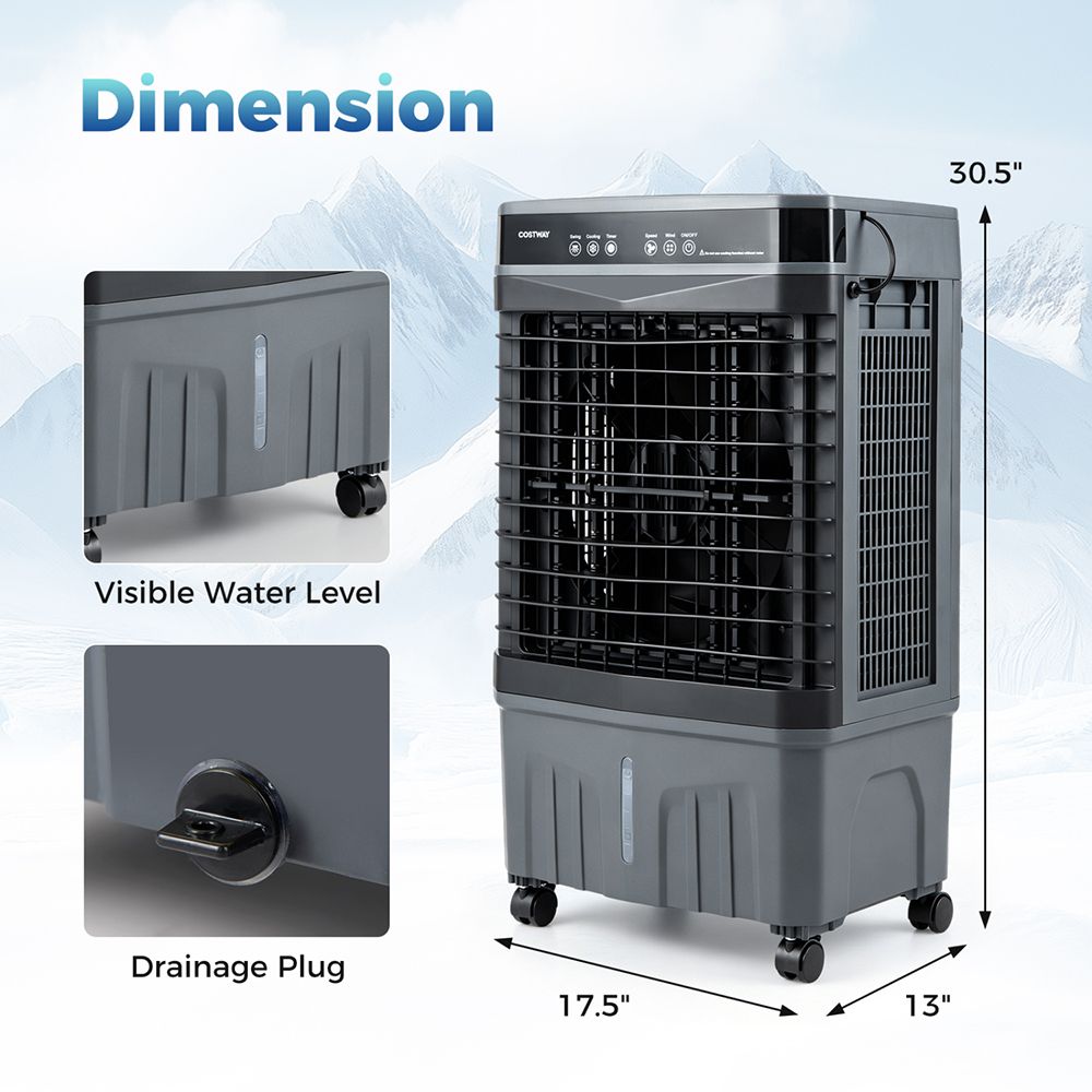 Mobile Evaporative Air Cooler with Remote and Three Operating Functions