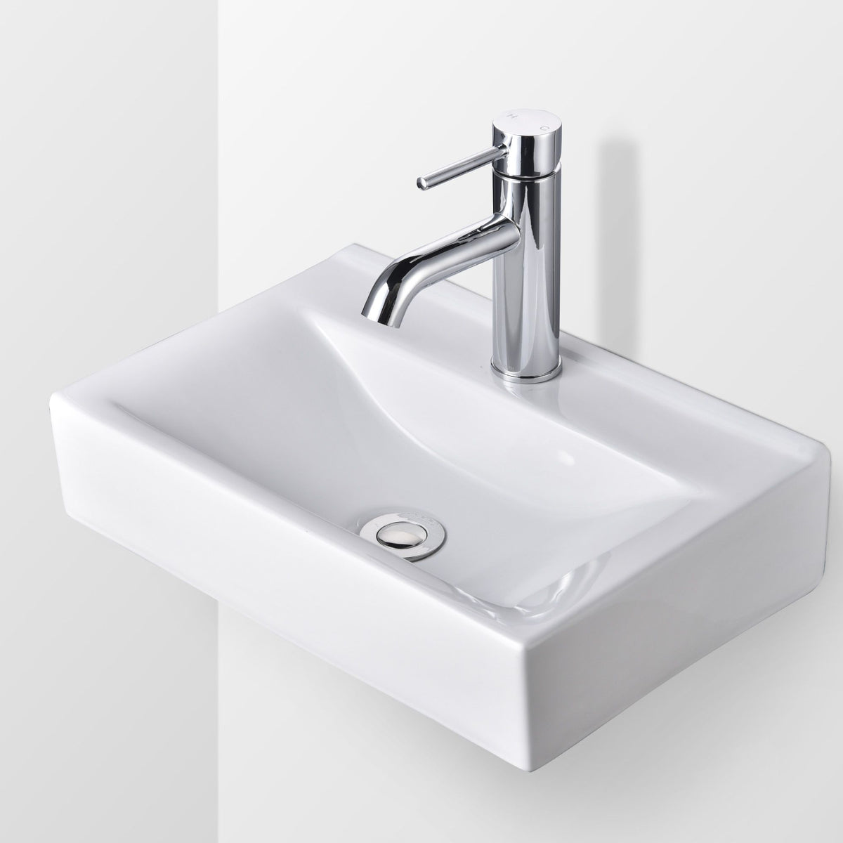 Compact Rectangle Bathroom Sink with Pop-Up Drain