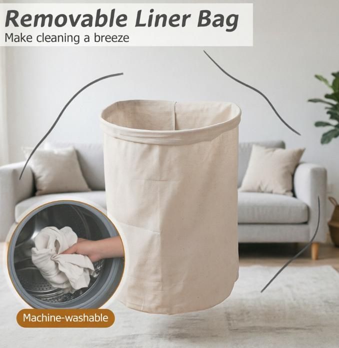 Laundry Hamper with Zipper Top and Removable Liner