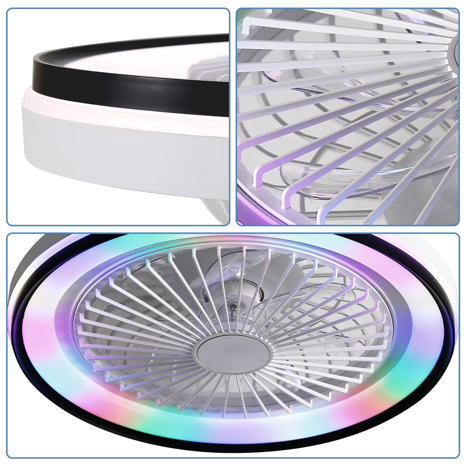 19 RGB Dimmable LED Ceiling Fan with Light, Bladeless, Remote Control