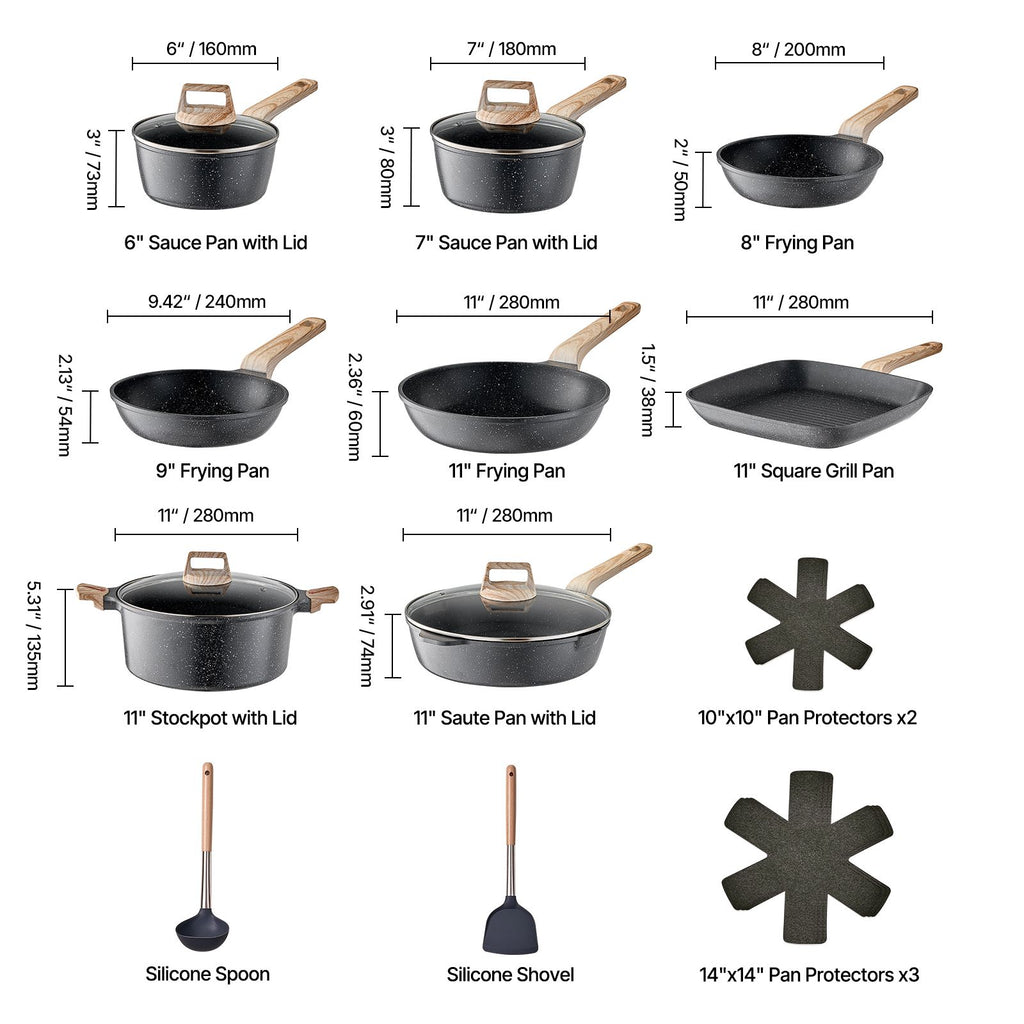19-Piece Nonstick Cookware Set for Induction and All Stovetops