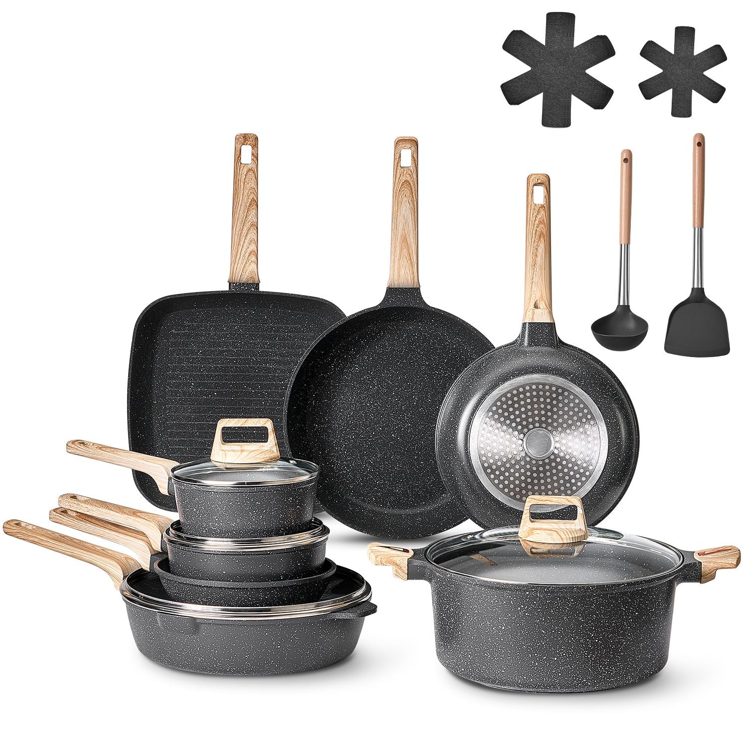 19-Piece Nonstick Cookware Set for Induction and All Stovetops