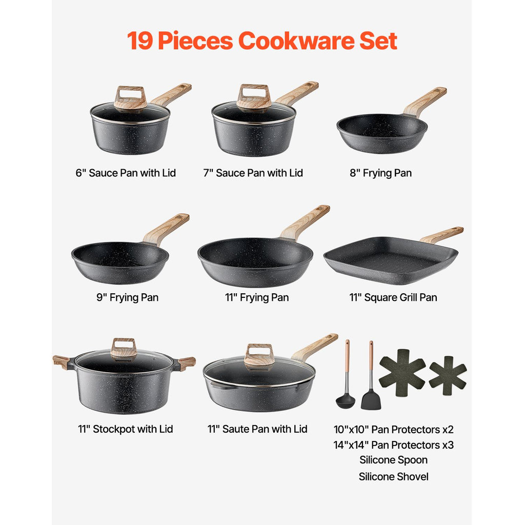 19-Piece Nonstick Cookware Set for Induction and All Stovetops