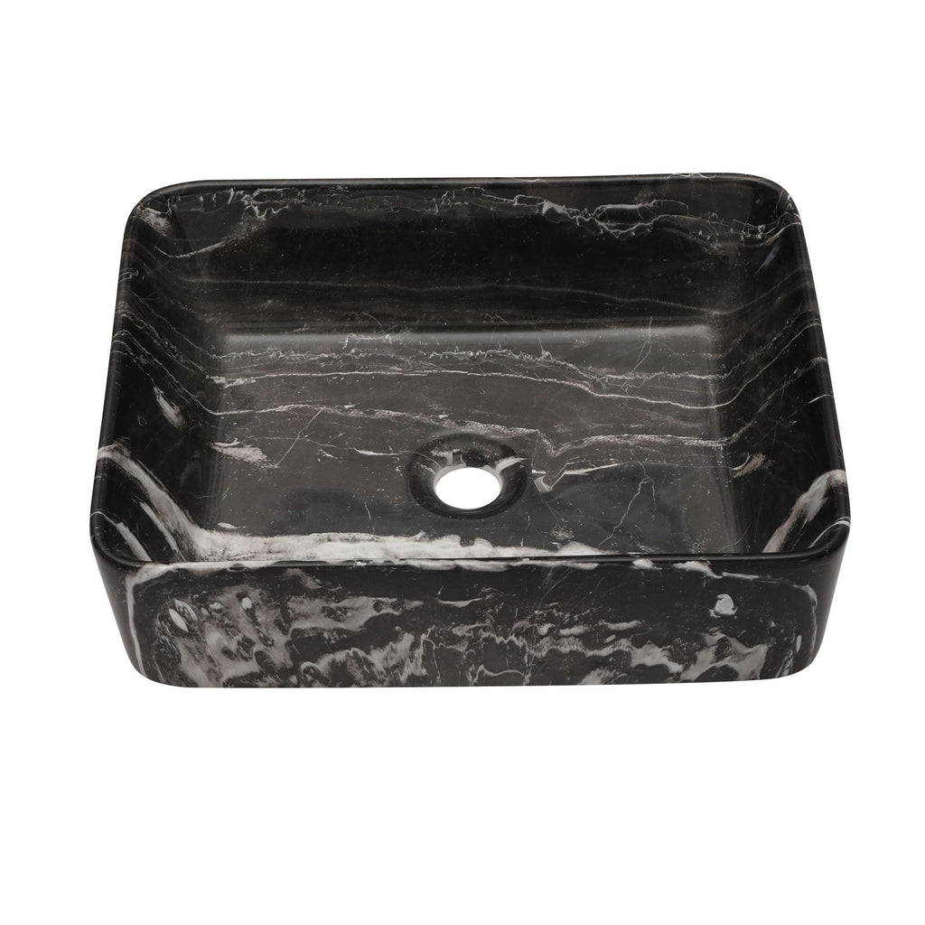 Black and Gray Marble-Pattern Vessel Bathroom Sink