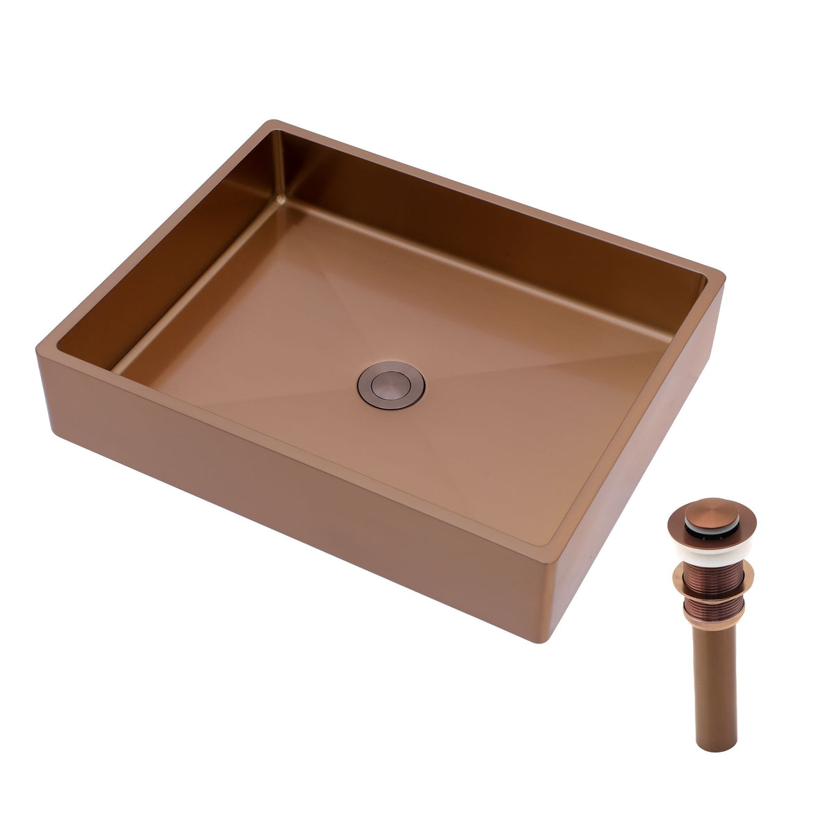 Rose Gold Rectangular Vessel Sink with Pop-Up Drain
