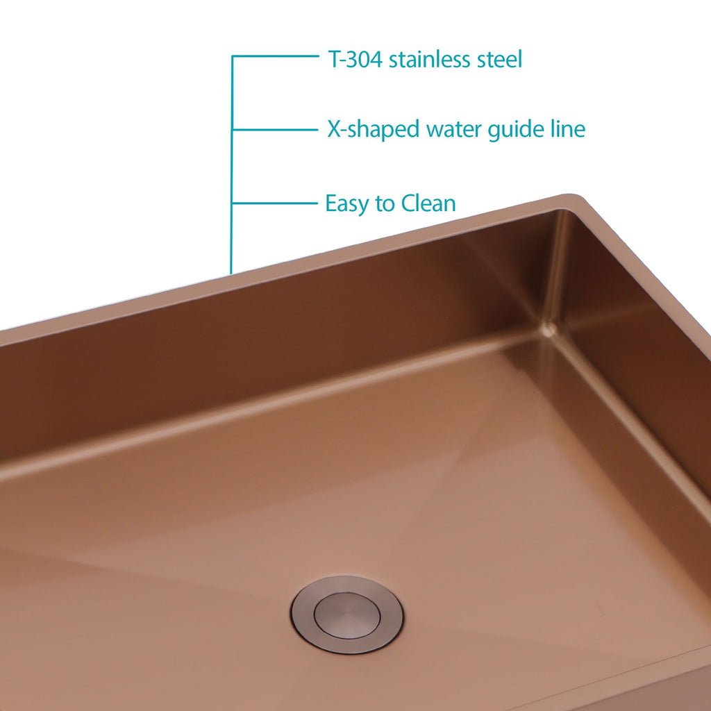 Rose Gold Rectangular Vessel Sink with Pop-Up Drain