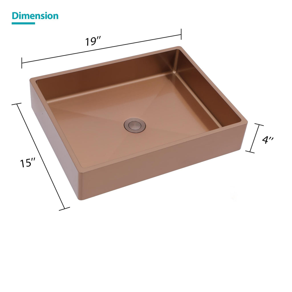 Rose Gold Rectangular Vessel Sink with Pop-Up Drain