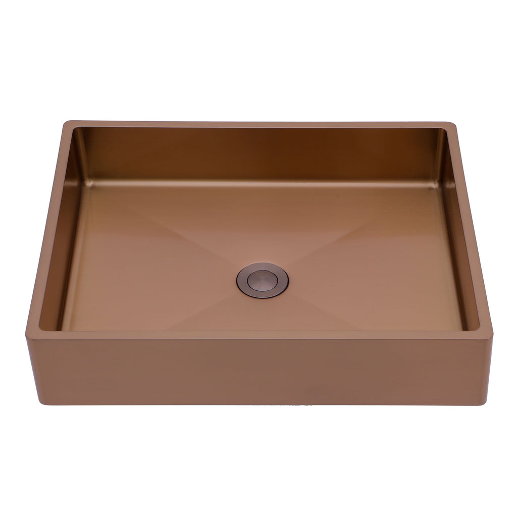 Rose Gold Rectangular Vessel Sink with Pop-Up Drain
