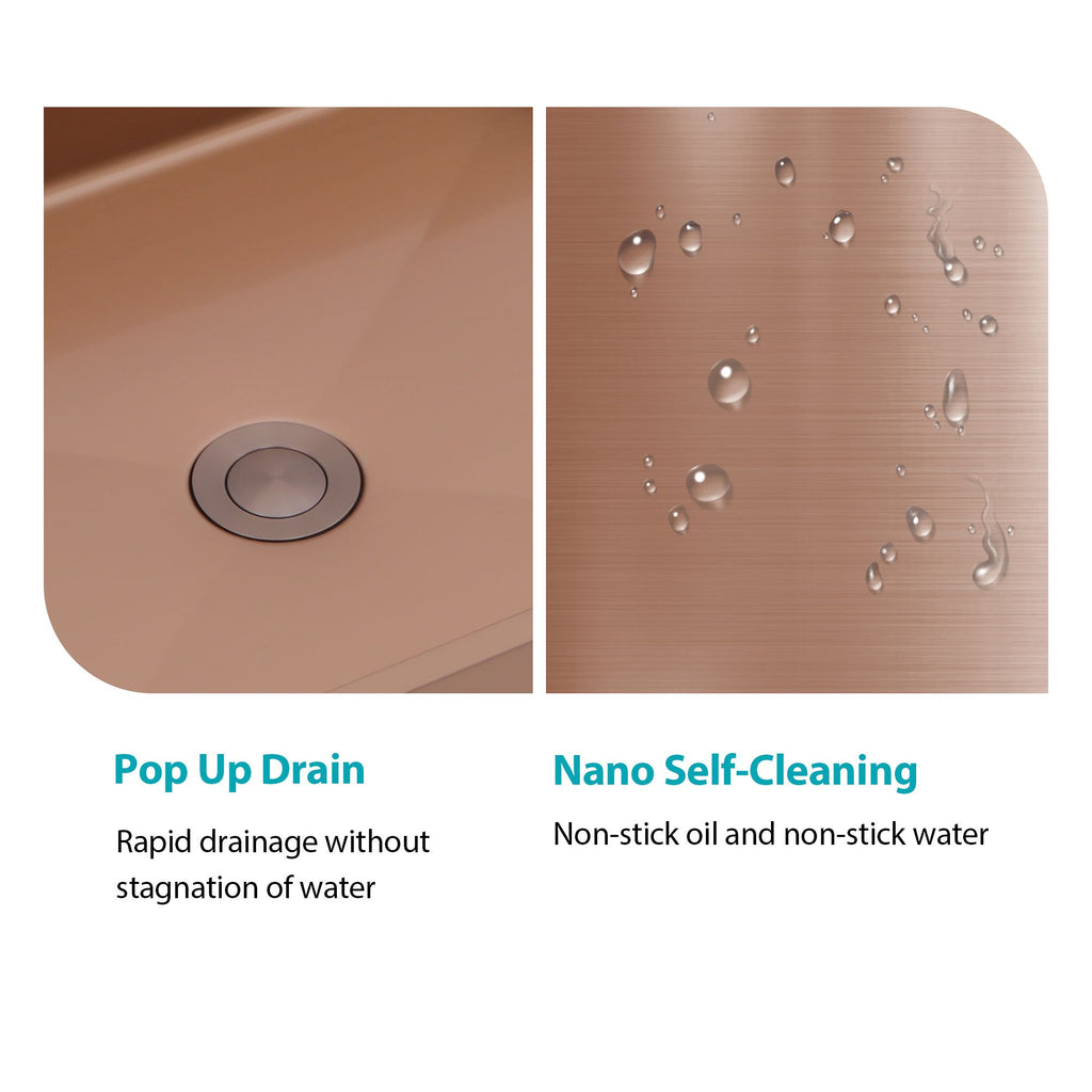 Rose Gold Rectangular Vessel Sink with Pop-Up Drain