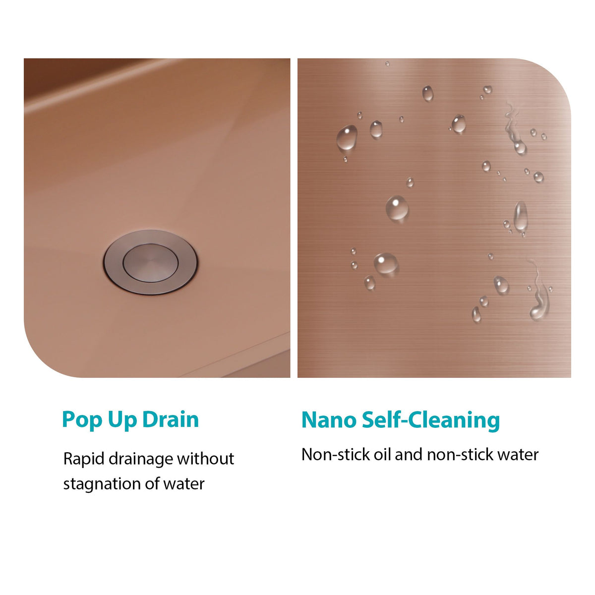 Rose Gold Rectangular Vessel Sink with Pop-Up Drain