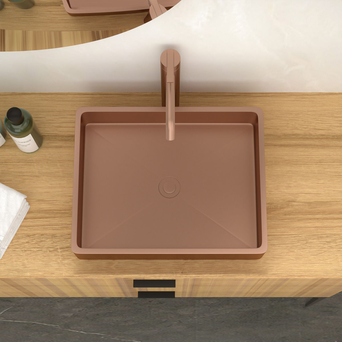 Rose Gold Rectangular Vessel Sink with Pop-Up Drain
