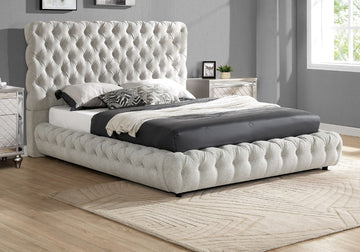 Modern Glam Upholstered Queen Bed with Tufted Headboard in Dove Gray
