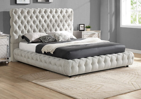Modern Glam Upholstered Queen Bed with Tufted Headboard in Dove Gray