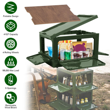 Collapsible Rolling Storage Bin with Multi-Door Access