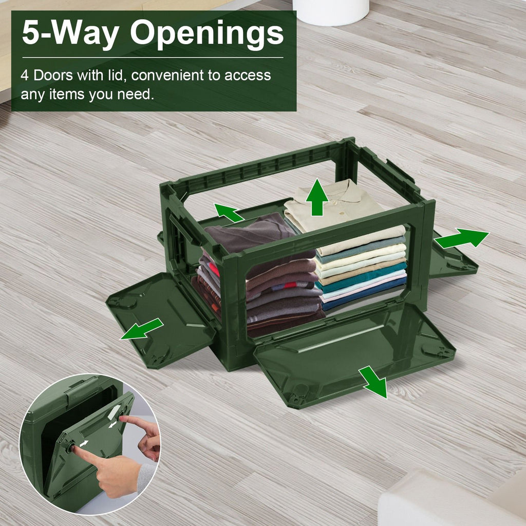 Collapsible Rolling Storage Bin with Multi-Door Access