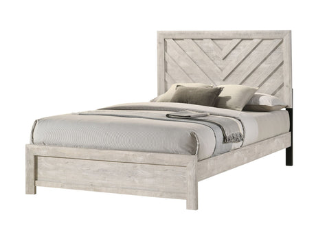 Full Size Bed with Chevron Pattern Headboard in Rustic Beige Gray