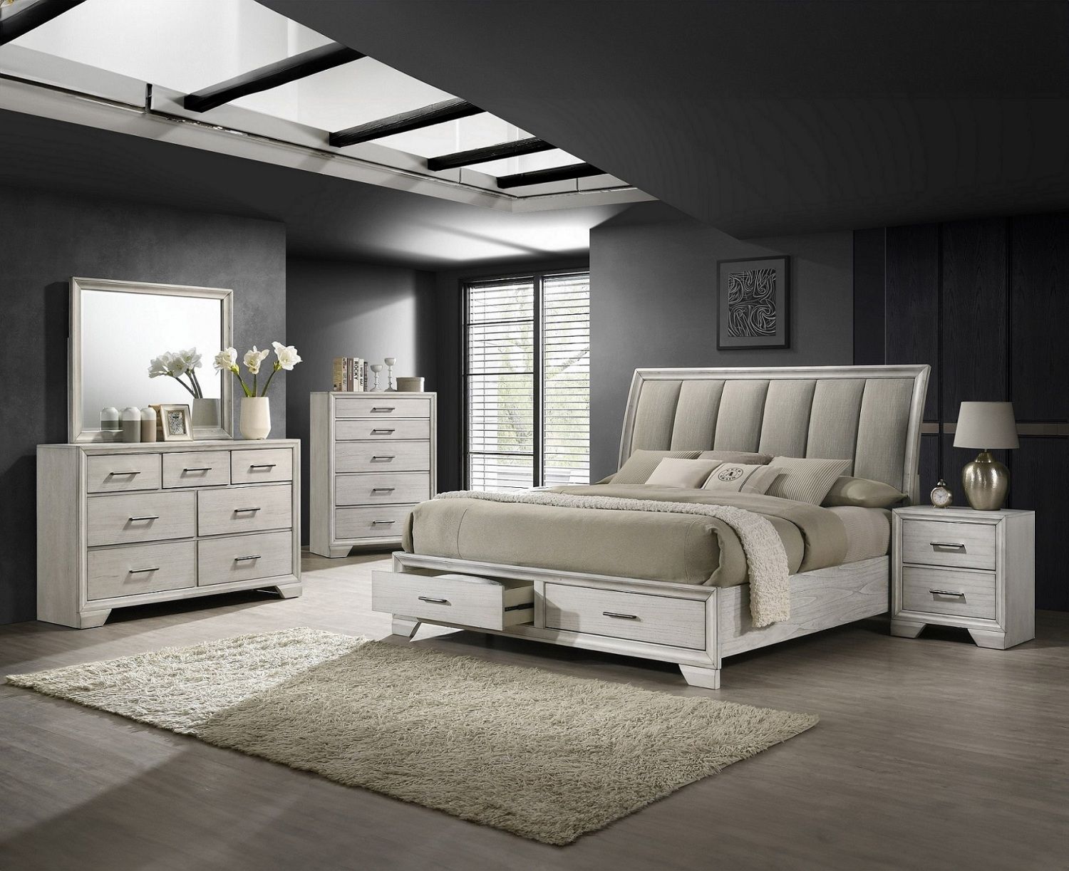 King Storage Platform Bed with Ultra-Plush Headboard and Drawers