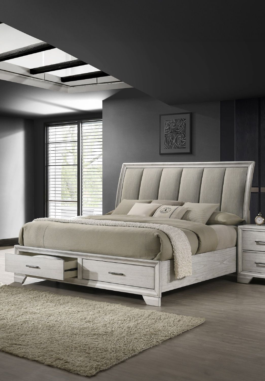 King Storage Platform Bed with Ultra-Plush Headboard and Drawers