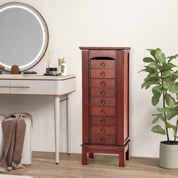 Large Capacity Jewelry Storage Cabinet with Flip-Top Mirror and 9 Drawers