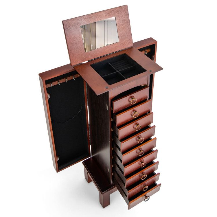 Large Capacity Jewelry Storage Cabinet with Flip-Top Mirror and 9 Drawers