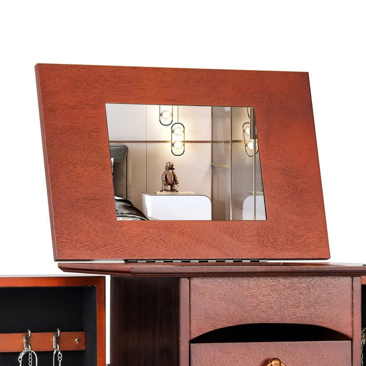 Large Capacity Jewelry Storage Cabinet with Flip-Top Mirror and 9 Drawers