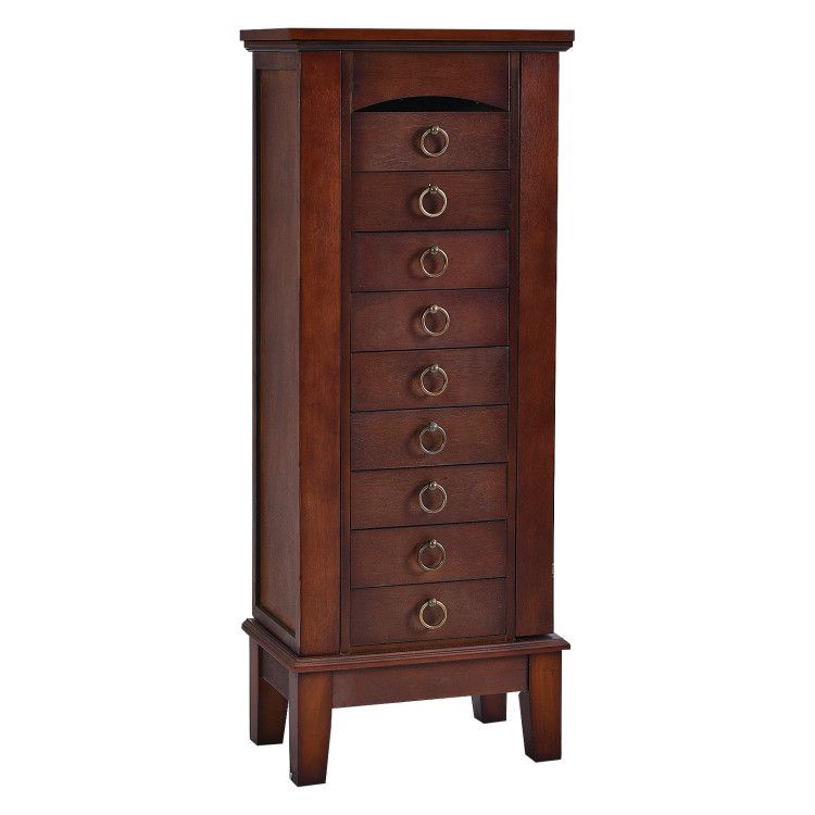 Large Capacity Jewelry Storage Cabinet with Flip-Top Mirror and 9 Drawers