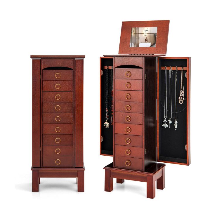 Large Capacity Jewelry Storage Cabinet with Flip-Top Mirror and 9 Drawers