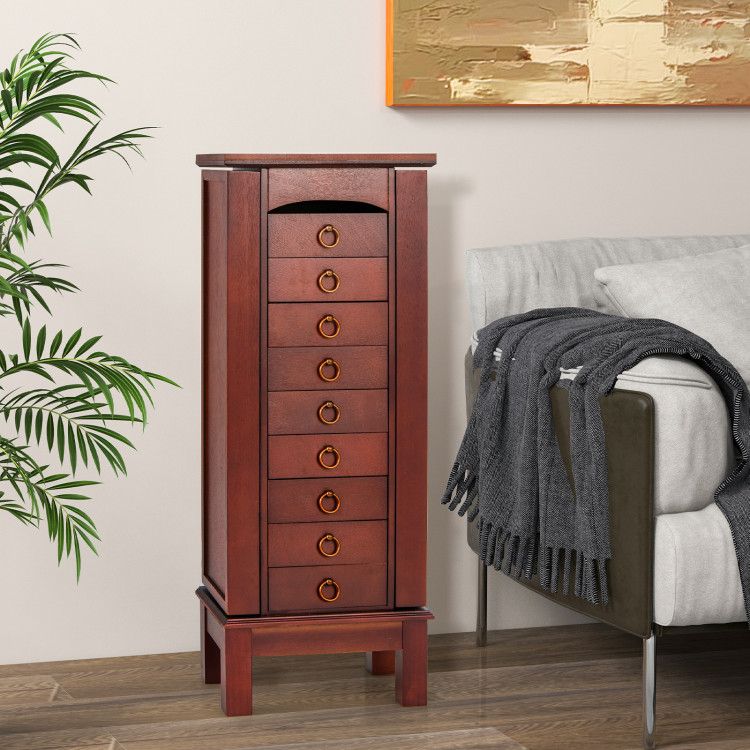 Large Capacity Jewelry Storage Cabinet with Flip-Top Mirror and 9 Drawers