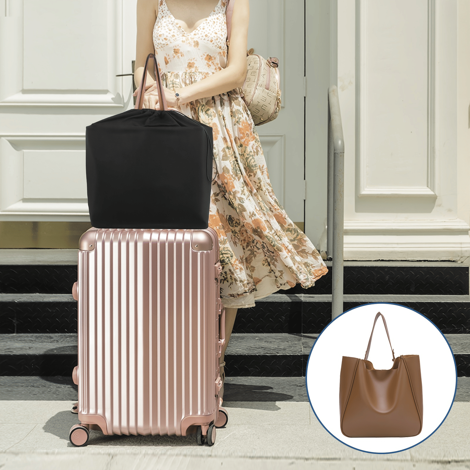 Foldable Travel Hanging Bag with Trolley Sleeve and Multiple Compartments