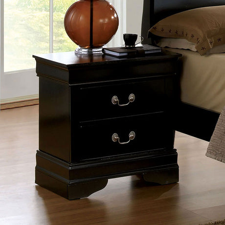 Louis Philippe Black Nightstand with Antique Brass Pulls