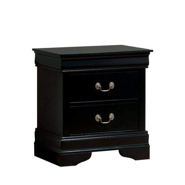 Louis Philippe Black Nightstand with Antique Brass Pulls
