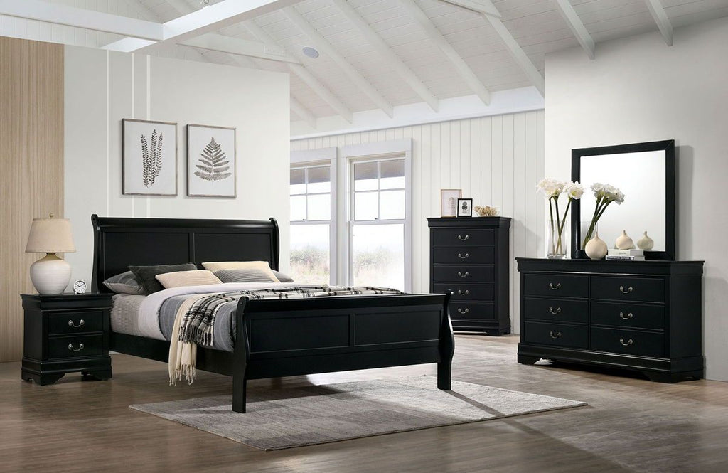 Louis Philippe Black Nightstand with Antique Brass Pulls