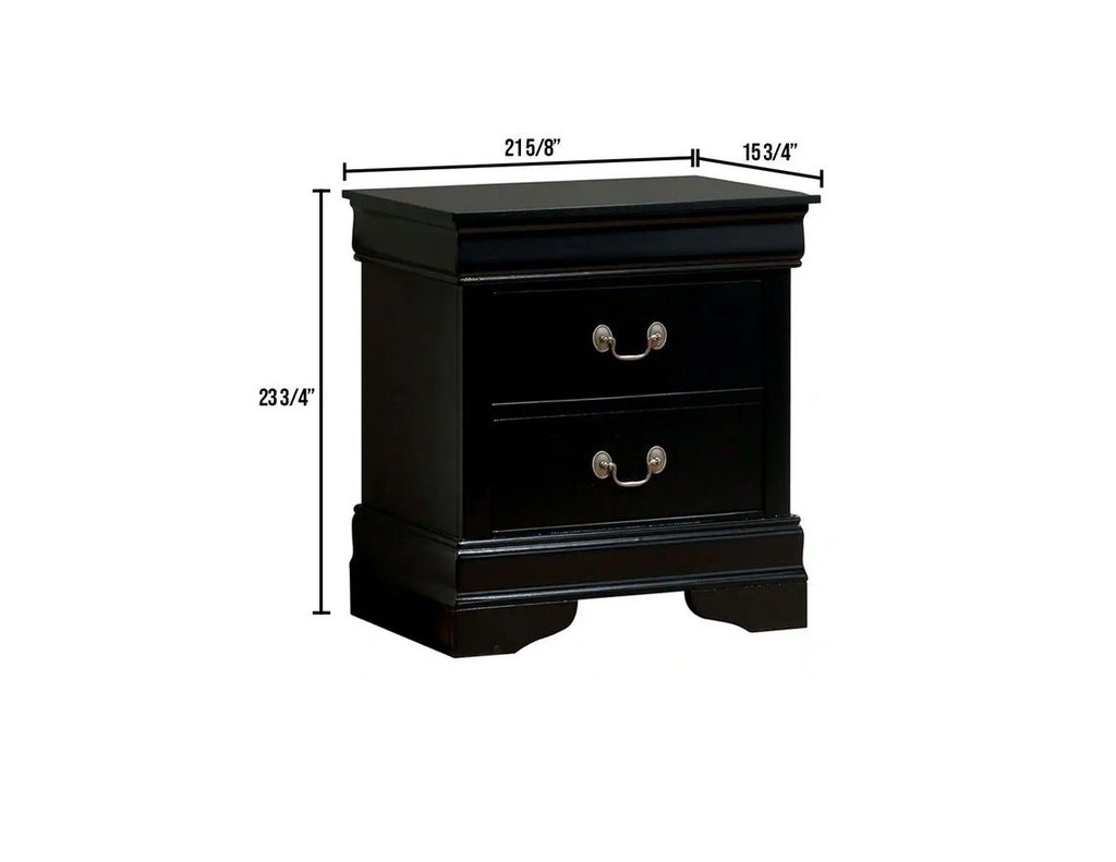 Louis Philippe Black Nightstand with Antique Brass Pulls