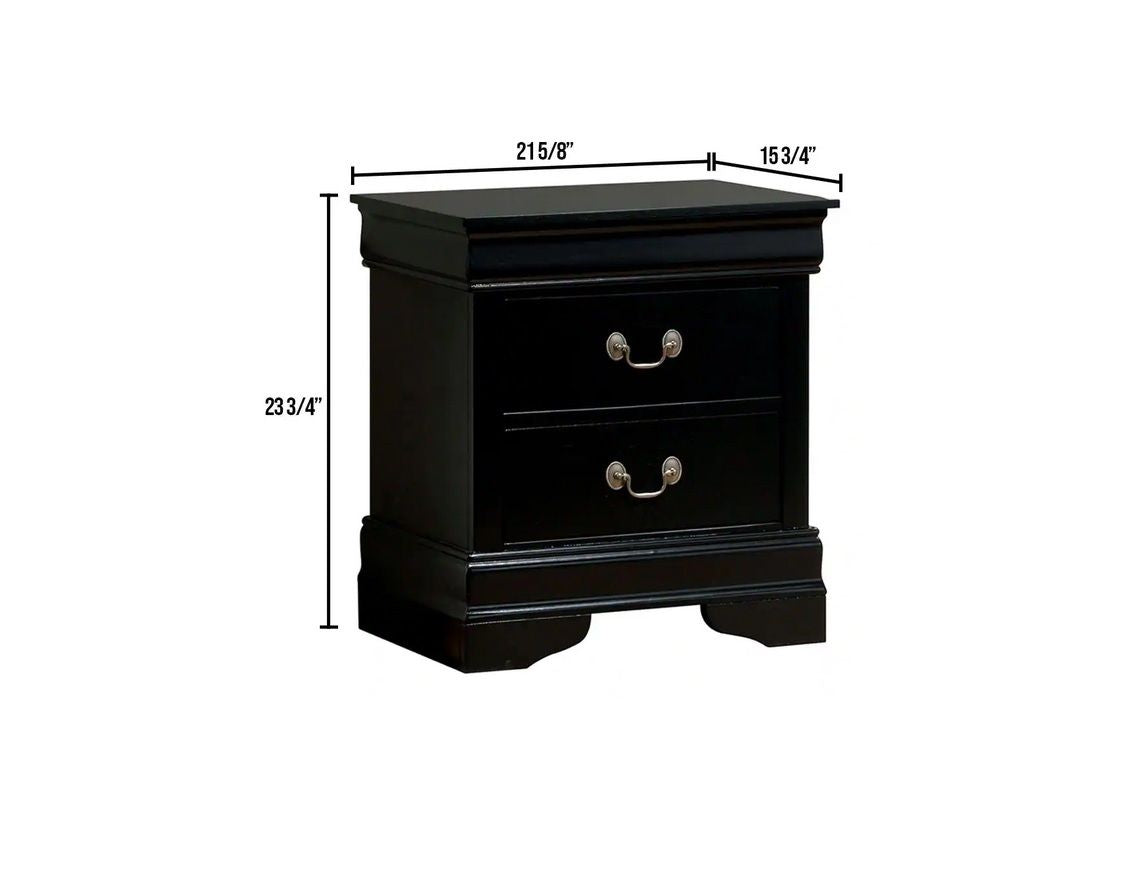 Louis Philippe Black Nightstand with Antique Brass Pulls