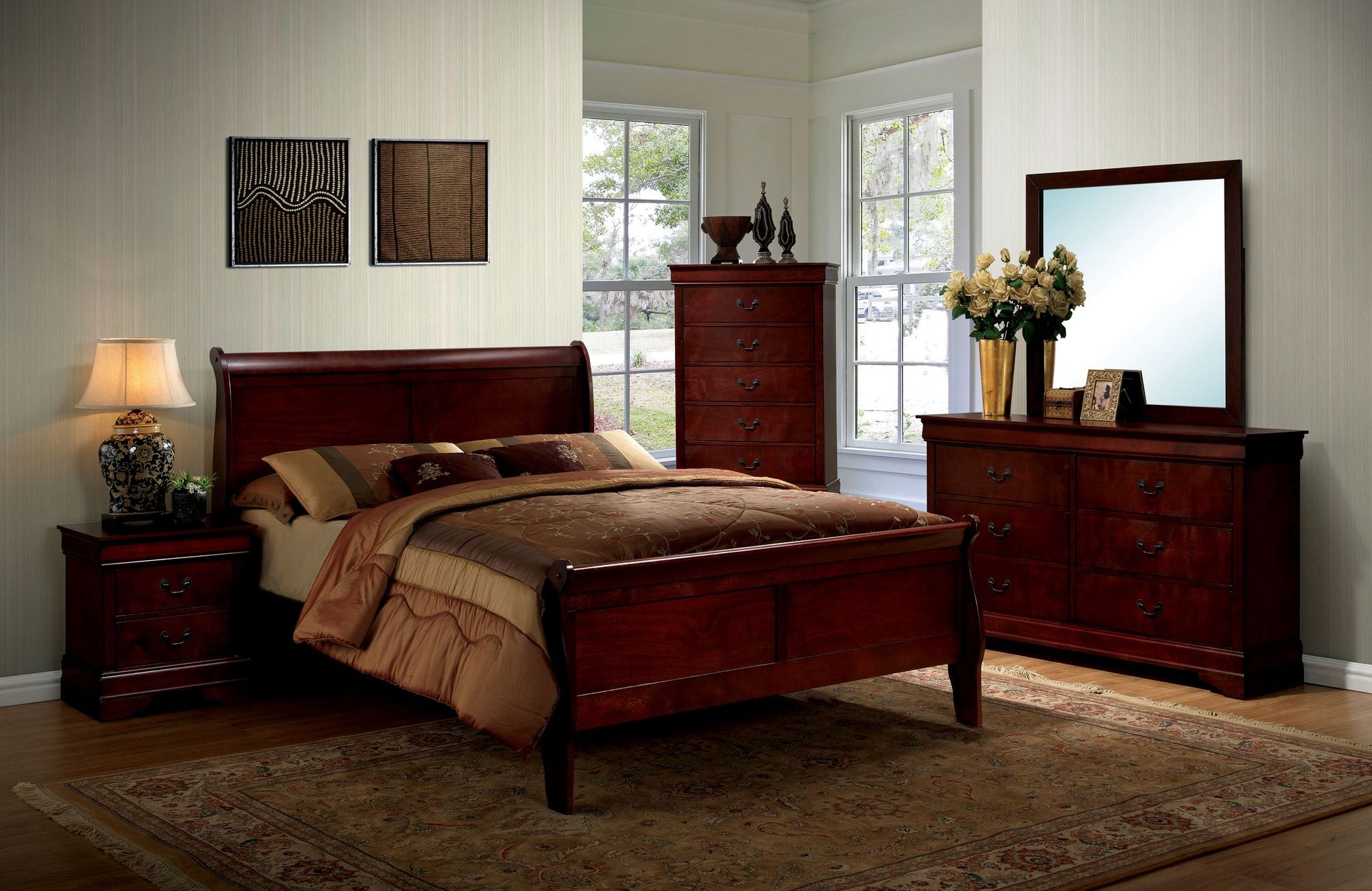 Cherry Finish Nightstand with English Dovetail Construction and Antique Brass Pulls
