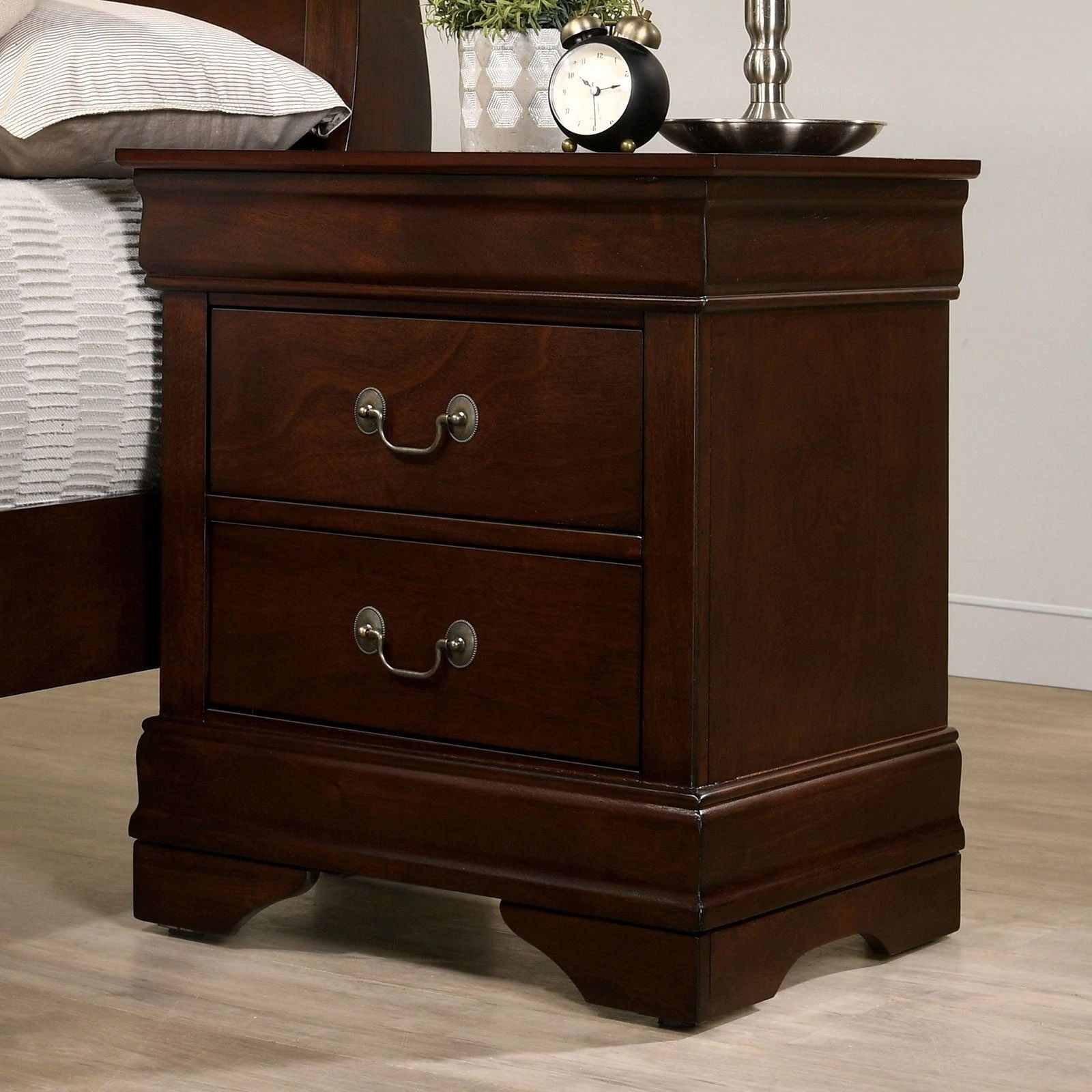 Cherry Finish Nightstand with English Dovetail Construction and Antique Brass Pulls