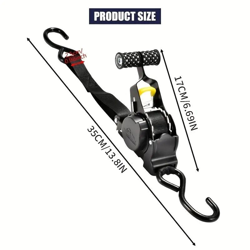 Self-Retracting Ratchet Strap for Cargo Tie-Downs