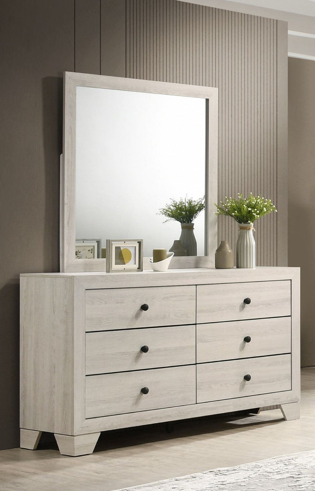 Rustic Six-Drawer Dresser with Whitewashed Finish