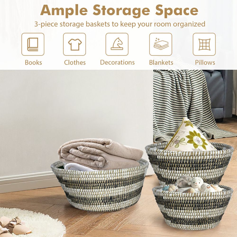 Three-Piece Stackable Basket Set with Carry Handles
