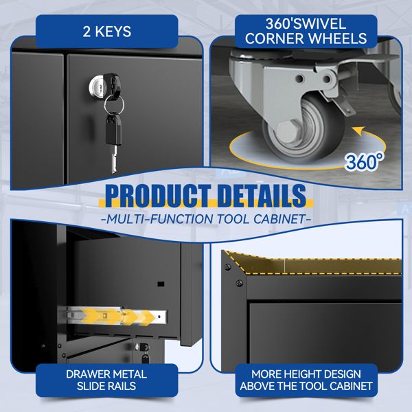 Lockable Rolling Tool Cabinet with Adjustable Shelves and Drawer