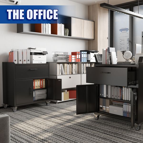 Lockable Rolling Tool Cabinet with Adjustable Shelves and Drawer