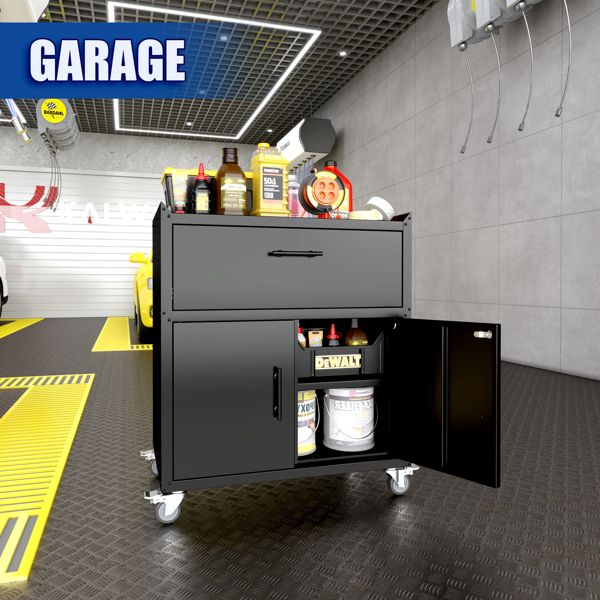 Lockable Rolling Tool Cabinet with Adjustable Shelves and Drawer