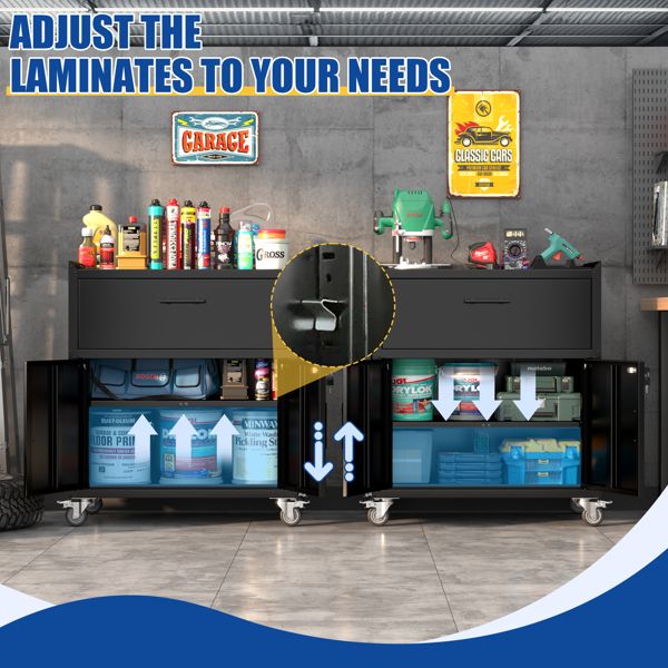 Lockable Rolling Tool Cabinet with Adjustable Shelves and Drawer