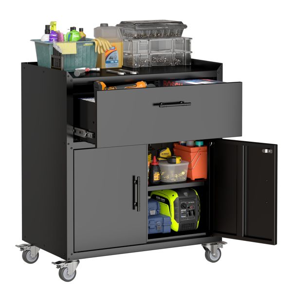 Lockable Rolling Tool Cabinet with Adjustable Shelves and Drawer