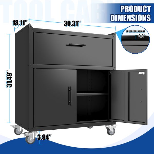 Lockable Rolling Tool Cabinet with Adjustable Shelves and Drawer