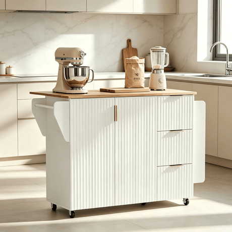 White Buffet Serving Cart with Champagne-Gold Grille Doors