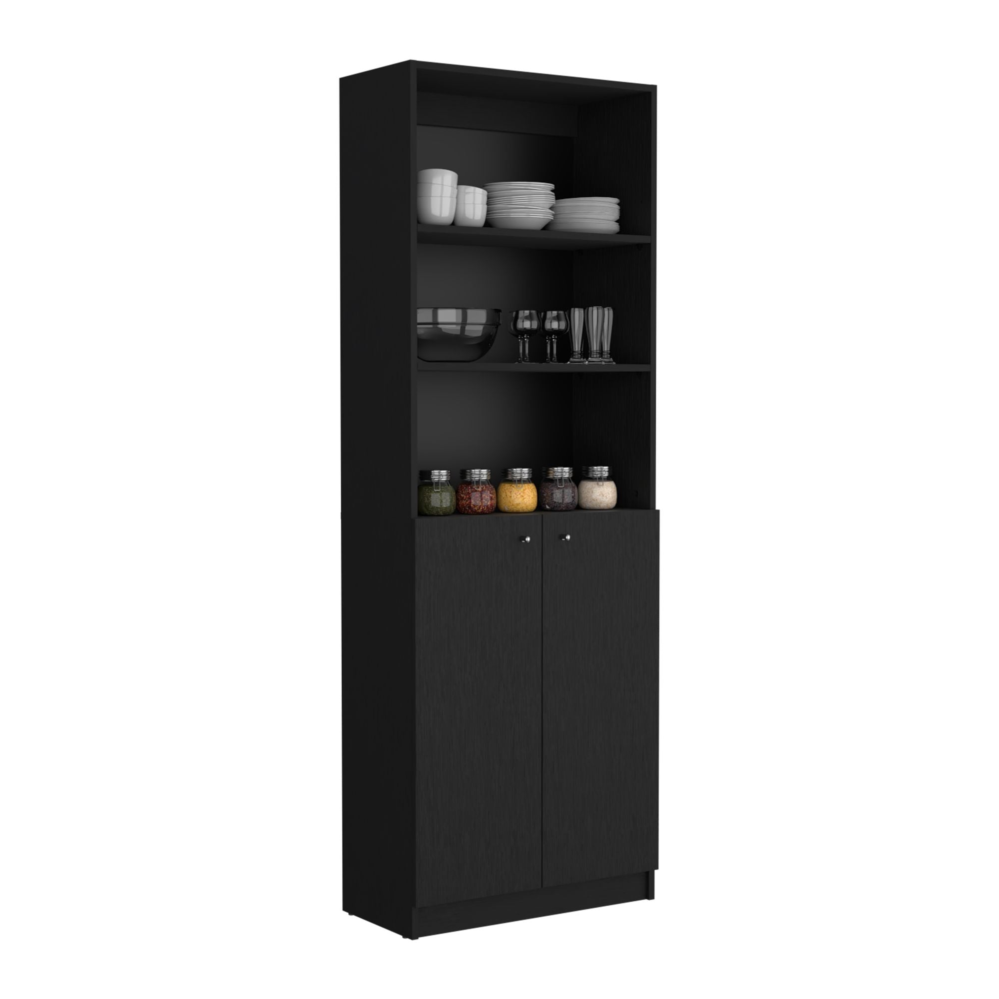 2-Door Bookcase with Open Upper Shelves & Concealed Lower Storage