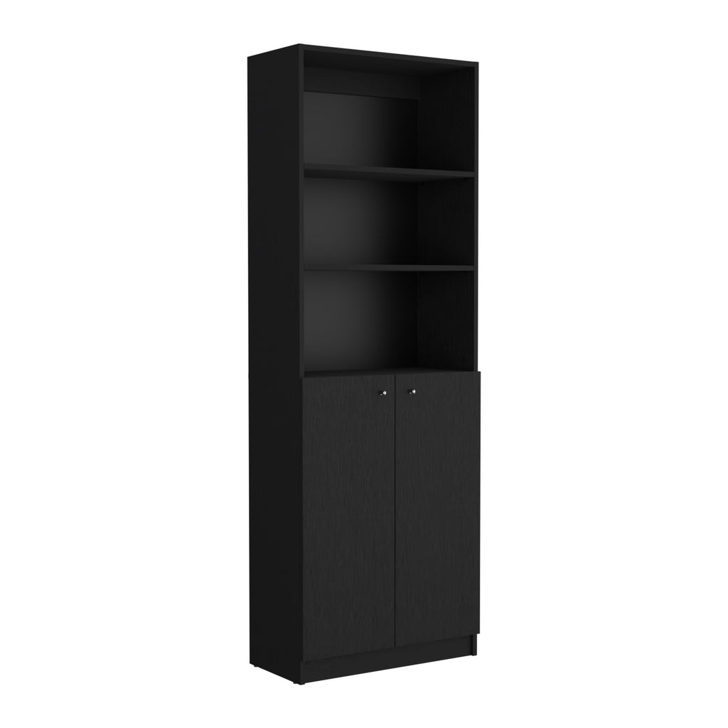 2-Door Bookcase with Open Upper Shelves & Concealed Lower Storage